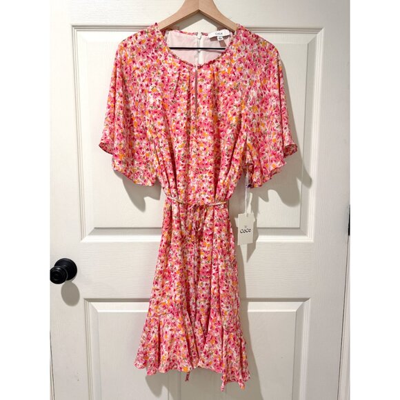 NWT CeCe Spring Breakers Pink Floral Flutter Sleeve Skater Tie Waist Dress XL - Picture 4 of 16
